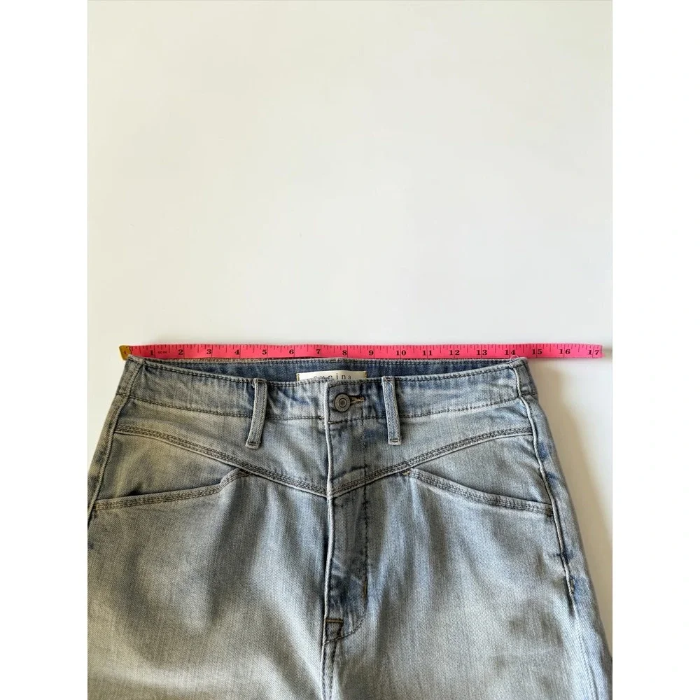 Eunina Ally Ultra High Rise Straight Crop Jeans Light Wash Raw Hem 11 30W